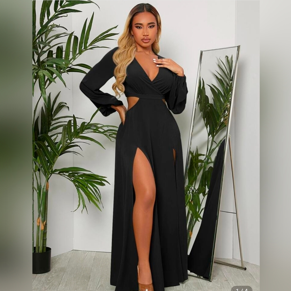 SHEIN Elegant Black Long Sleeve Dress